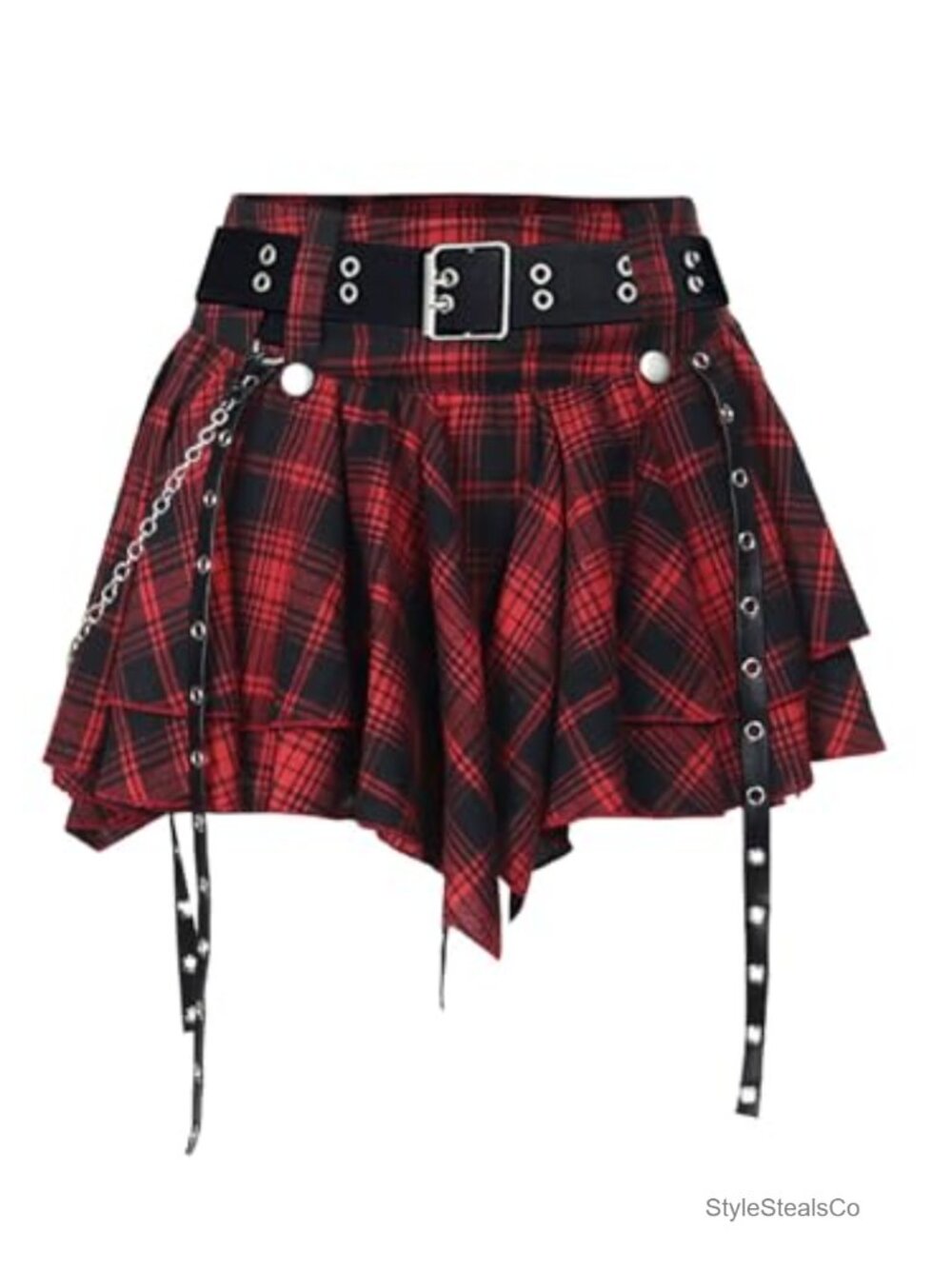 Plaid Pleated Mini Skort Goth Punk A-Line High Rise Lace Up